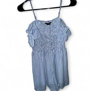 Almost Famous Blue and White Smocked Romper